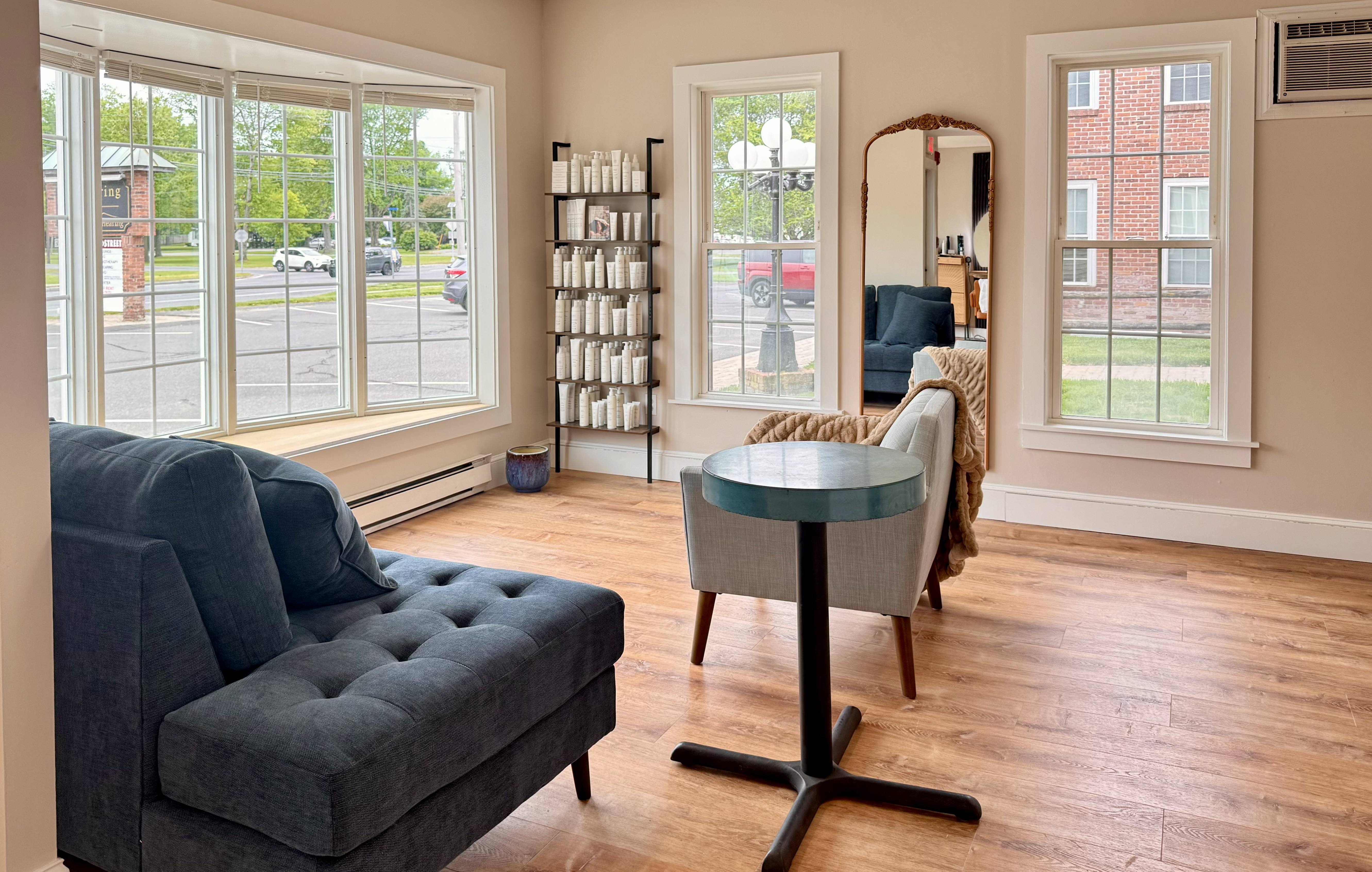 Evolve Beauty Lounge blue sofa